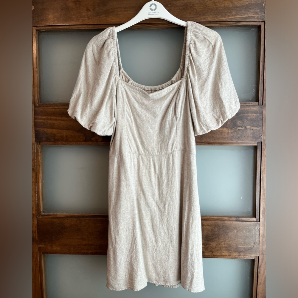 Abercrombie & Fitch size XS beige linen feel mini dress with sleeves